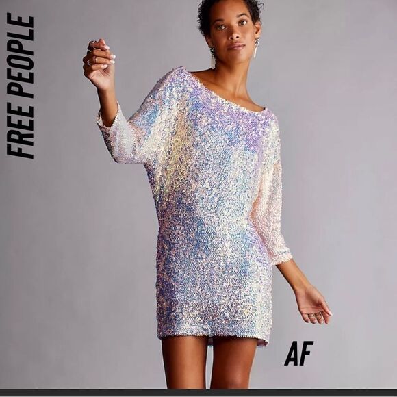FREE PEOPLE KEIRA SEQUINED MINI DRESS IN PINK NEW MEDIUM - Picture 1 of 8